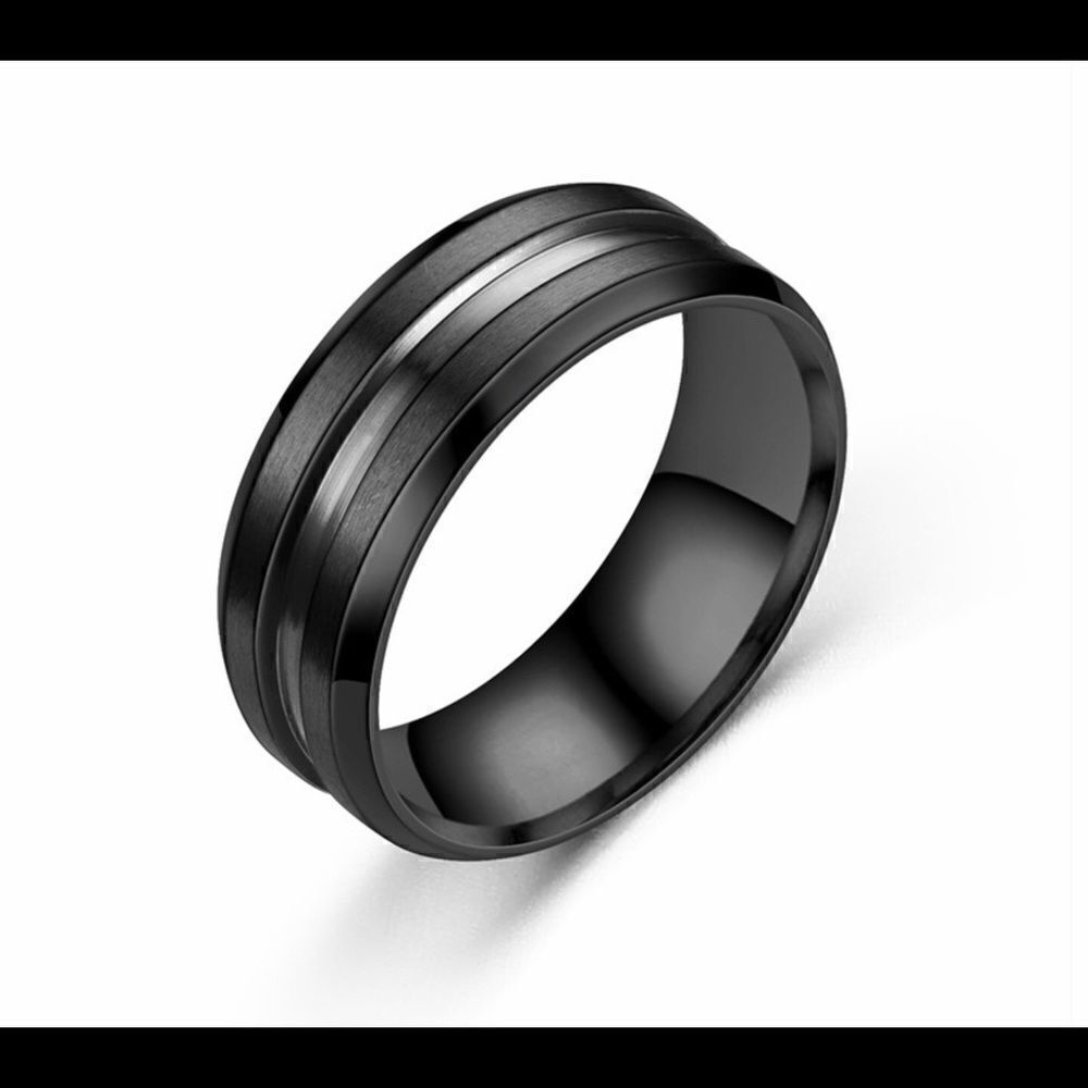 Wedding Band, Size 8 Black Titanium Ring w/ Black Stripe